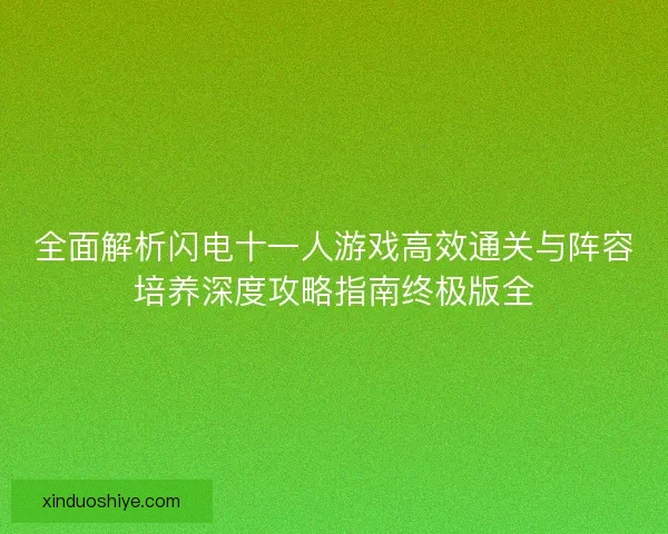 全面解析闪电十一人游戏高效通关与阵容培养深度攻略指南终极版全